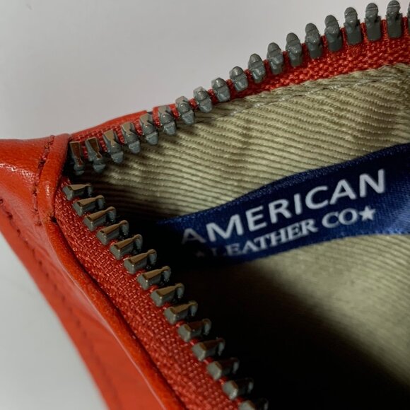 American Leather Co Portland Card Wallet Red Embossed Floral Leather EUC - Picture 6 of 7